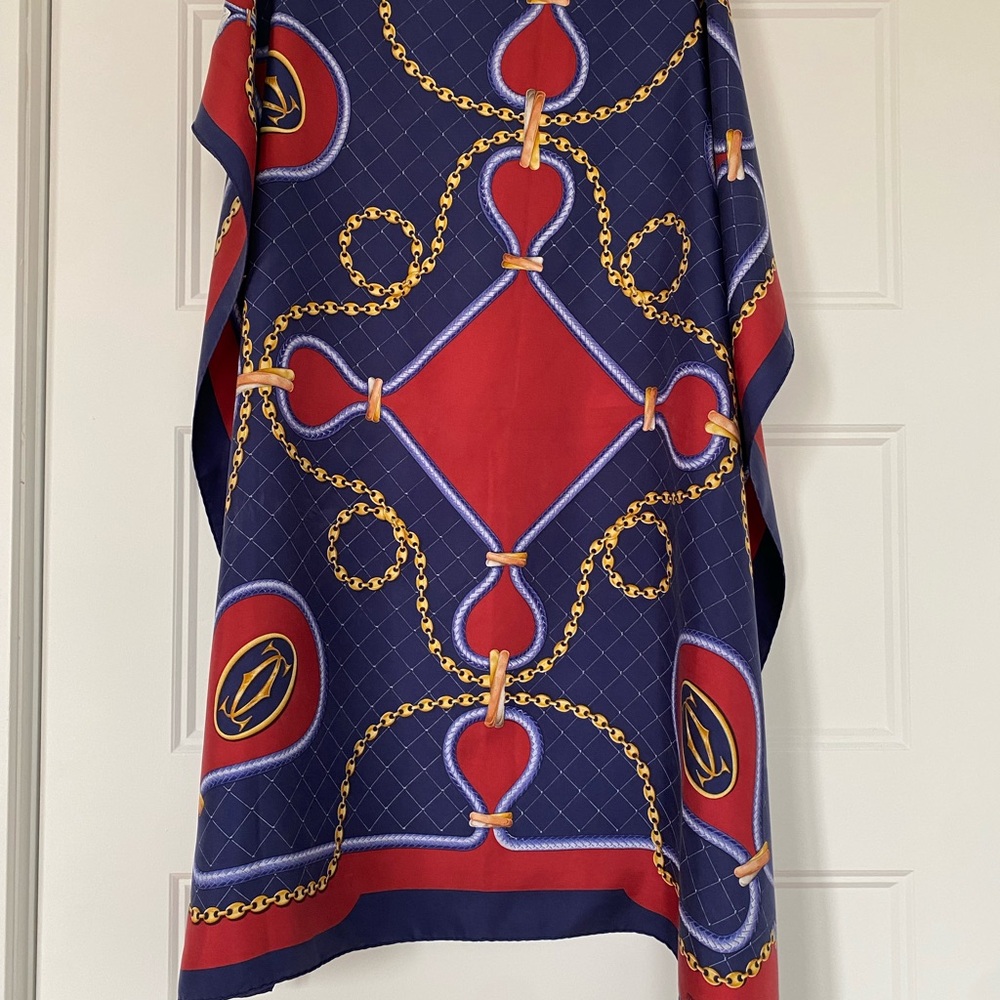 Cartier Silk  Red and Blue Scarf